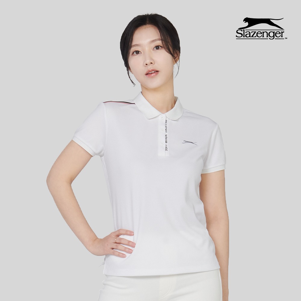 김동현 슬레진저 여성 솔리드 플라켓 화이트 카라 티셔츠 S22WK7360